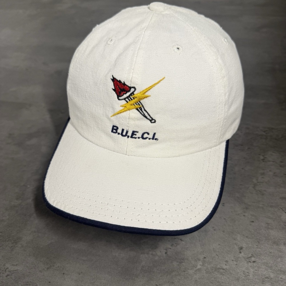 Vintage Electrical Engineering Hat White Navy Lig… - image 1